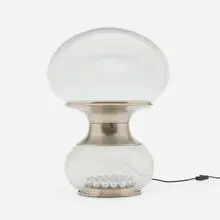 Table lamp by Selenova, c. 1970, clear and lattimo glass, nickel-plated brass, sold Jul 2024
