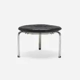 PK 33 stool by Poul Kjaerholm, matte chrome-plated steel, leather, lacquered plywood, plastic, sold Jul 2024