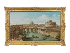 Italian School, A view of the Tiber with the Castel Sant'Angelo and Saint Peter's, Rome, oil on canvas