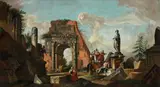 A capriccio of architectural ruins by Giovanni Paolo Panini, oil on canvas, sold Jul 2016