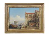 Venetian School, A capriccio with figures before a lagoon