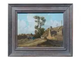Jan van Goyen, Figures resting by a cottage, oil on panel