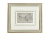 Two scholars inspecting a tomb (recto); and Elegant figures and carriages (verso) by Thomas Rowlandson, pen and ink and watercolour on paper, sold Jul 2016