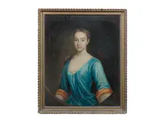 Thomas Bardwell, Portrait of a young lady in a blue dress, oil on canvas