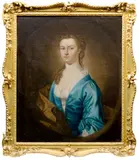 Portrait of a lady in blue by English School, oil on canvas, sold Jul 2016