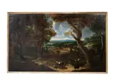 Frans Wouters, An extensive landscape with a drover and his herd, oil on canvas