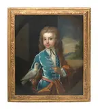 Sir Godfrey Kneller, Portrait of a boy holding a dove, within a painted oval, oil on canvas
