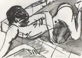 Rainer Fetting, Figur und Mauer, 1981, Kohle und Tusche auf Papier