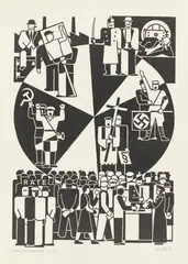 Gerd Arntz, Wahldrehscheibe, 1932, Holzschnitt auf Papier