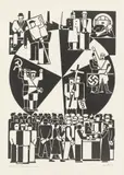 Gerd Arntz, Wahldrehscheibe, 1932, Holzschnitt auf Papier
