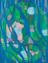 Hans Kuhn, Lichtung, 1961, Öl auf Holz, mit Künstlerleiste