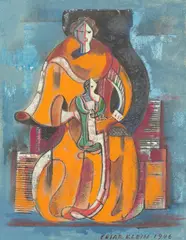 Cesar Klein, Schützende Mutter, 1946, Gouache über Tuschfeder auf Papier