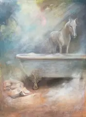 Dirk Bell, Idylle pour Carole, 2002, Acryl, Pastellkreide, Bleistift und Farbstift auf Leinwand