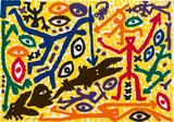 Jagd by A. R. Penck, 1991, Farbserigrafie auf Velin, sold Jul 2020