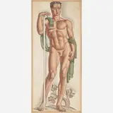 René Buthaud, Massive untitled preparatory drawing of a nude athlete (Spear-Bearer), France