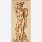 René Buthaud, Massive untitled preparatory drawing of a nude athlete, France