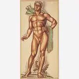 René Buthaud, Massive untitled preparatory drawing of a nude athlete, France