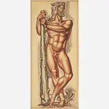 René Buthaud, Massive untitled preparatory drawing of a nude athlete (Hercules)