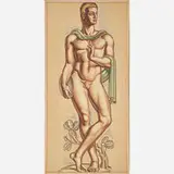 René Buthaud, Massive untitled preparatory drawing of a nude athlete (Discus Thrower)