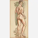 René Buthaud, Massive untitled preparatory drawing of a nude athlete (Boxer)