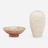 René Buthaud, Peau-de-serpent (Snakeskin) glaze vase and small celadon dish, France