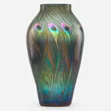 Large Favrile peacock feather vase by Tiffany Studios, sold May 2019