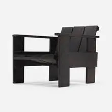 Lounge chair by Gerrit Rietveld, c. 1980, painted pine, sold Jul 2024