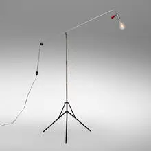 Roland Smith, Floor lamp, c. 1946, zinc-plated steel, aluminum, enameled steel, Bakelite, lacquered wood, chrome-plated steel