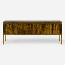 Bernhard Rohne, Cabinet, c. 1980, acid-etched, patinated, and enameled bronze, gilt wood
