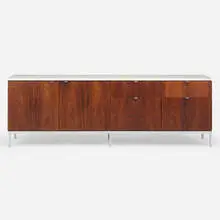 Executive Office cabinet by Florence Knoll, walnut, marble, chrome-plated steel, aluminum, sold Jul 2024