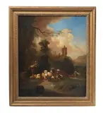 Cattle amongst classical ruins by Nicolaes Pieterszoon Berchem, oil on canvas, sold Jul 2016