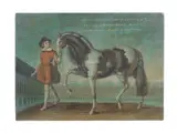 French School, A groom with a horse, oil on paper, laid down on board