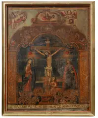 The Crucifixion by Cuzco School, oil on canvas laid down on board, sold Jul 2016