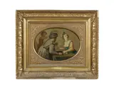 Jan van Bijlert, Figures at a table in an interior, oil on panel, oval