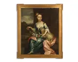 Portrait of a lady as a shepherdess with a lamb by English School, oil on canvas, sold Jul 2016
