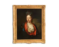 Herman van der Mijn, Portrait of a lady, bust-length, in an embroidered coat, oil on canvas
