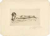 Karl Stauffer-Bern, Liegender weiblicher Akt, 1886, Radierung auf leichtem Karton