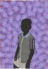 WALKING IN THE ROOM AS MYSELF by Raphael Adjetey Adjei Mayne, 2022, Acryl, Baumwollstoff auf Leinwand genäht. Auf Holz montiert, sold Aug 2026