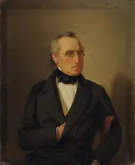 Moritz Daniel Oppenheim, Portrait eines sitzenden Mannes mit Brille, 1854, Öl auf Holz