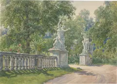 Ernst Erwin Oehme, Der Große Garten in Dresden, Aquarell und Kreide über Bleistift auf Velin