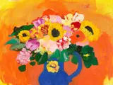 Dietmar Lemcke, Sommerstrauß in blauer Vase, 2009, Öl auf Leinwand