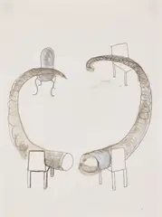 Rosemarie Trockel, Ohne Titel, 1984, Filzstift, Aquarell und Deckweiß auf Papier (aus einem Skizzenblock)