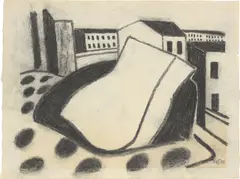 Werner Heldt, Fensterblick, 1947, Kohle auf Bütten