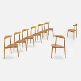Hans J. Wegner, Heart dining chairs, set of eight, 1952, beech, oak