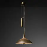 Paavo Tynell, Counterbalance ceiling lamp, model 10202, 1948, perforated and enameled brass, brass, frosted glass, steel wire