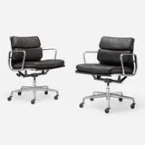 Charles and Ray Eames, Soft Pad Management chairs, pair, 1958 / 1997, leather, aluminum, enameled steel