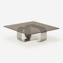 Francois Monnet, Coffee table, c. 1970, stainless steel, smoked glass