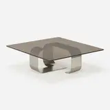 Francois Monnet, Coffee table, c. 1970, stainless steel, smoked glass