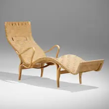 Pernilla 3 lounge chair by Bruno Mathsson, 1942 / 1970, beech, canvas webbing, sold Jul 2024