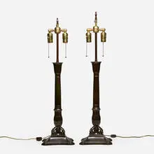 Table lamps, pair by Just Andersen, c. 1940, Disko metal, brass, sold Jul 2024